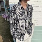 Long-sleeve Zebra Printed Lace-up Shirt
