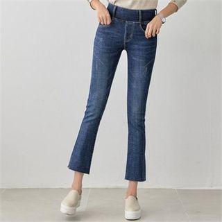 Fleece-lined Cropped Boot-cut Jeans