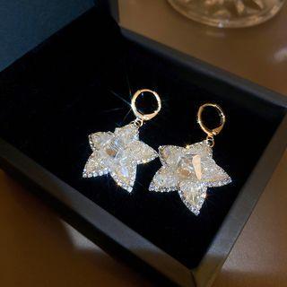 Star Faux Crystal Dangle Earring 1 Pair - Gold & White - One Size