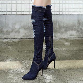Pointed High Heel Over-the-knee Denim Boots