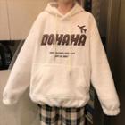 Fleece Loose-fit Zip-up Long-sleeve Lettering Hoodie