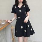 Short-sleeve Sequined Star A-line Mini Dress