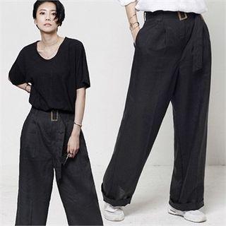 Belted Wide-leg Linen Pants