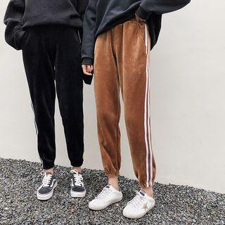 Stripe-detail Gather-cuff Velour Pants