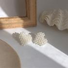 Faux Pearl Heart Earring 1 Pair - 925 Silver Stud - White - One Size