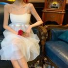 Spaghetti Strap Mesh A-line Dress White - One Size