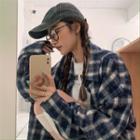 Long-sleeve Plaid Loose-fit Shirt / Short-sleeve Print Cropped T-shirt
