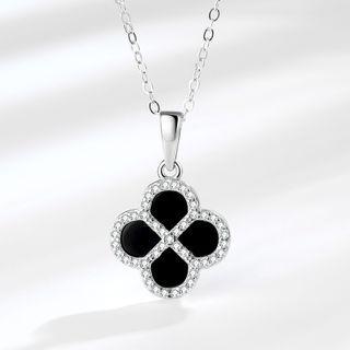 S925 Sterling Silver Rhinestone Clover Pendant Pendant (without Chain) - One Size