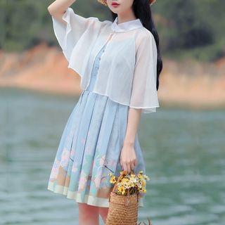 Set: Chiffon Light Jacket + Printed Spaghetti Strap Dress