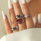Set Of 4: Heart Ring Set Of 4 - 01 - Purple & Red - One Size