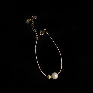 Faux Pearl Bracelet S925 Silver - Faux Pearl - Gold - One Size