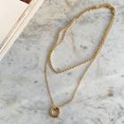 Set : Ball-chain Choker + Hoop-pendant Necklace Gold - One Size
