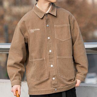 Collared Single-breasted Letter Embroidered Jacket