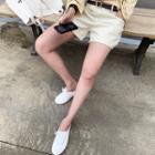 Zip-front Shorts With Belt Light Beige - One Size