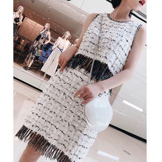 Set: Fringed Sleeveless Top + Mini Skirt