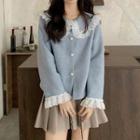 Peter Pan Collar Lace Trim Long-sleeve Cardigan