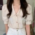 Peter Pan Collar Short Sleeve Blouse Almond - One Size