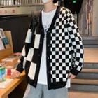 V-neck Checkerboard Oversized Cardigan