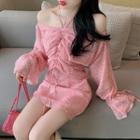 Halter Long-sleeve Top / Skirt - 2 Colors