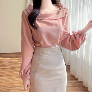 Foldover Boatneck Crepe Blouse
