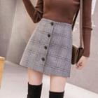 Plaid Single-breasted A-line Skirt