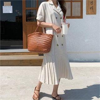 Double-breasted Pleated-hem Coatdress