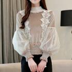 Lace Trim Lantern-sleeve Blouse
