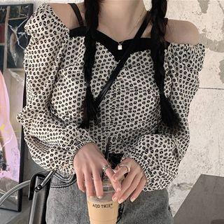 Leopard Print Suspender Long-sleeve Top