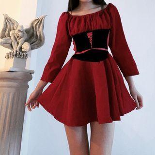 Two Tone Tie Front Long Sleeve Dress