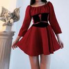 Two Tone Tie Front Long Sleeve Dress