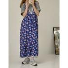 Floral Midi A-line Overall Dress Blue - One Size