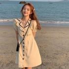 Puff-sleeve Doll-collar Ruffle Trim A-line Dress As Shown In Figure - One Size