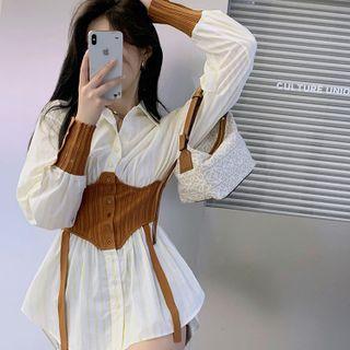 Two-tone Panel Striped Shirt