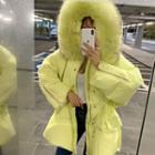 Long-sleeve Furry Hooded Padded Coat