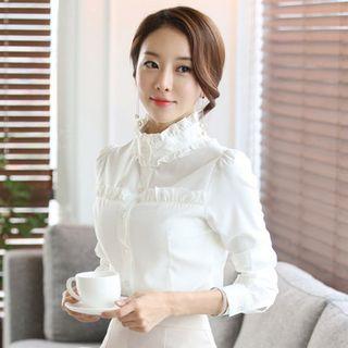 Frill Trim Stand Collar Shirt