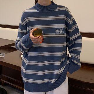 Mock-neck Striped Knit Sweatshirt