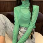 Long-sleeve Mesh Turtleneck Top