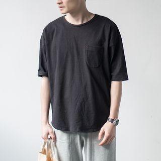 Pocket-front Round-neck Short-sleeve Top