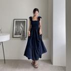 Frilled-strap Smocked Tiered Long Dress