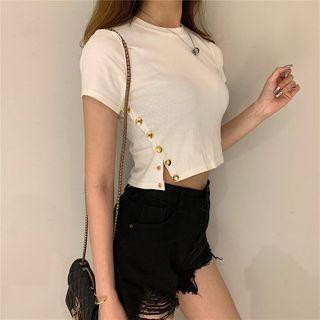 Short-sleeve Bubutton-uptton T-shirt