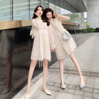 Fringed Trim Sleeveless Dress / Collared Long-sleeve A-line Dress