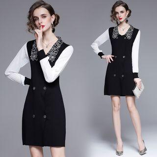 Long-sleeve Two Tone Double Breasted Mini Dress