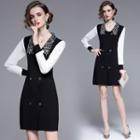 Long-sleeve Two Tone Double Breasted Mini Dress
