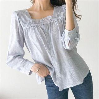 Square-neck Frilled Stripe Blouse