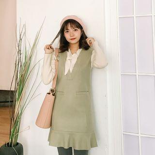 V-neck Ruffle Hem Pinafore Dress