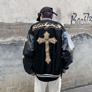 Cross Applique Baseball Jacket