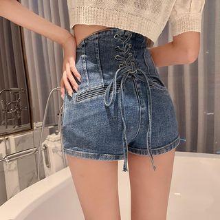 High-waist Drawstring Back Denim Shorts