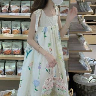 Floral Print Midi Sundress Pink & Yellow Flowers - White - One Size