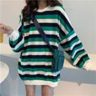 Long-sleeve Striped Knit Sweatshirt