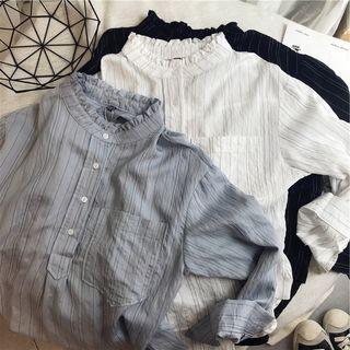 Frilled Trim Striped Shirt